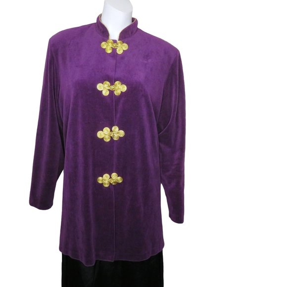 Vintage 80s Ruth Norman for Neiman Marcus Velour Guru Jacket Purple Gold Toggles - Picture 7 of 14